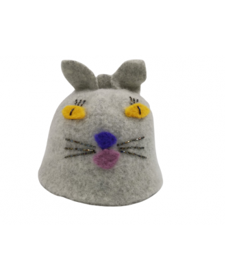 Детская шапка для сауны - Кошка, серый, 100% шерсть