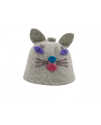 Детская шапка для сауны - Кошка, серый, 100% шерсть