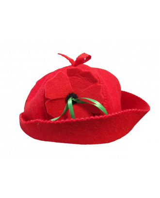 Шапка для сауны- Красный цветок, 100% шерсть