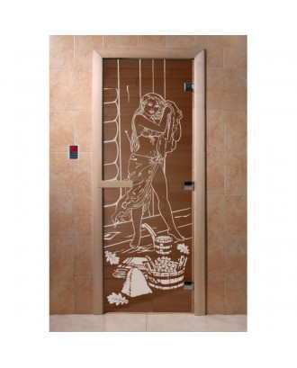 Дверь для сауны Jenifer 1900x700, 8мм, 3 петли, бронза, магнит